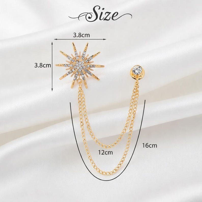 Gold Star Chain Lapel Pin – Business Suit Brooch