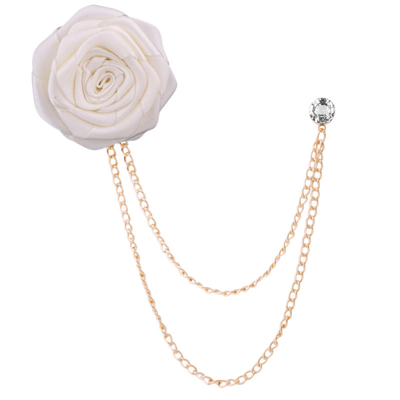 Men's rose double chain tassel lapel pin, rose brooch for groom and best man