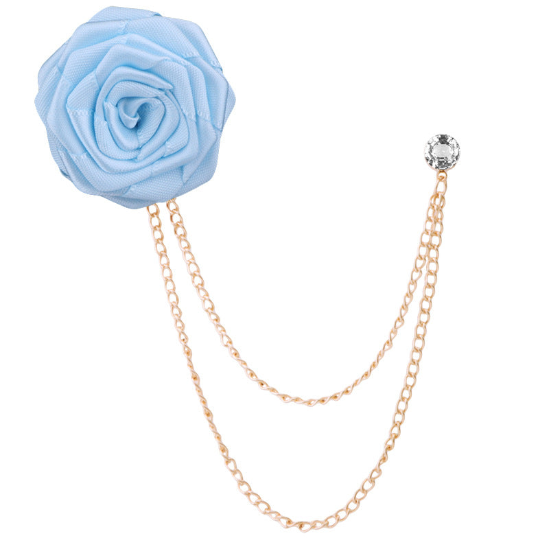 Men's rose double chain tassel lapel pin, rose brooch for groom and best man