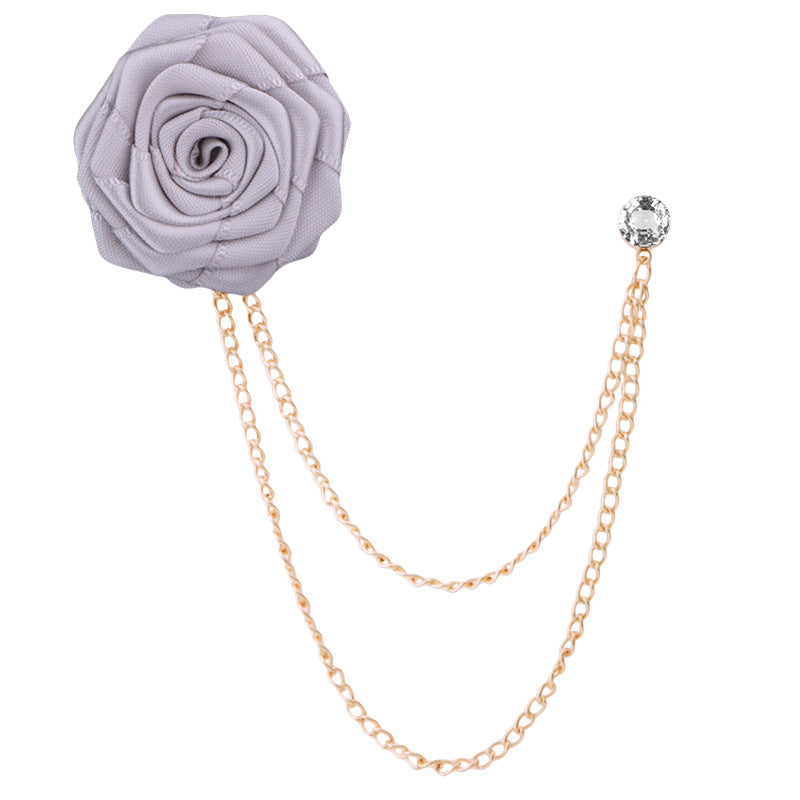 Men's rose double chain tassel lapel pin, rose brooch for groom and best man