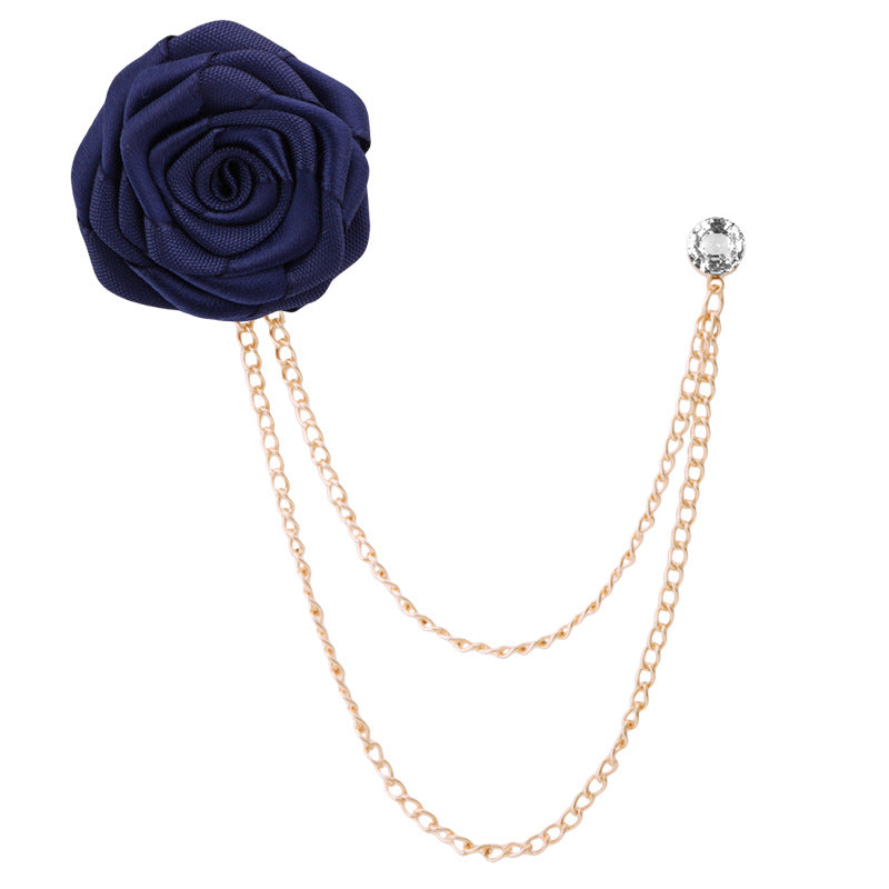 Men's rose double chain tassel lapel pin, rose brooch for groom and best man