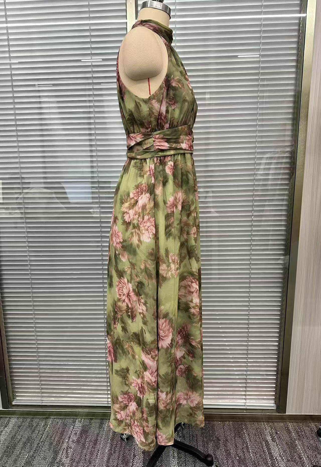 Pleated Halter Neck Summer Dress - Lightweight Sheer Layering Sundress