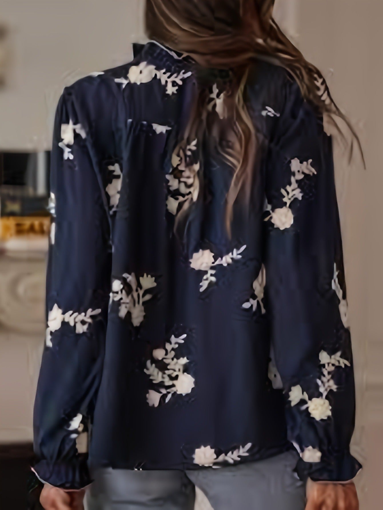 Vintage Floral Embroidered Blouse - Elegant Long Sleeve V-Neck Button-Down Shirt for Women
