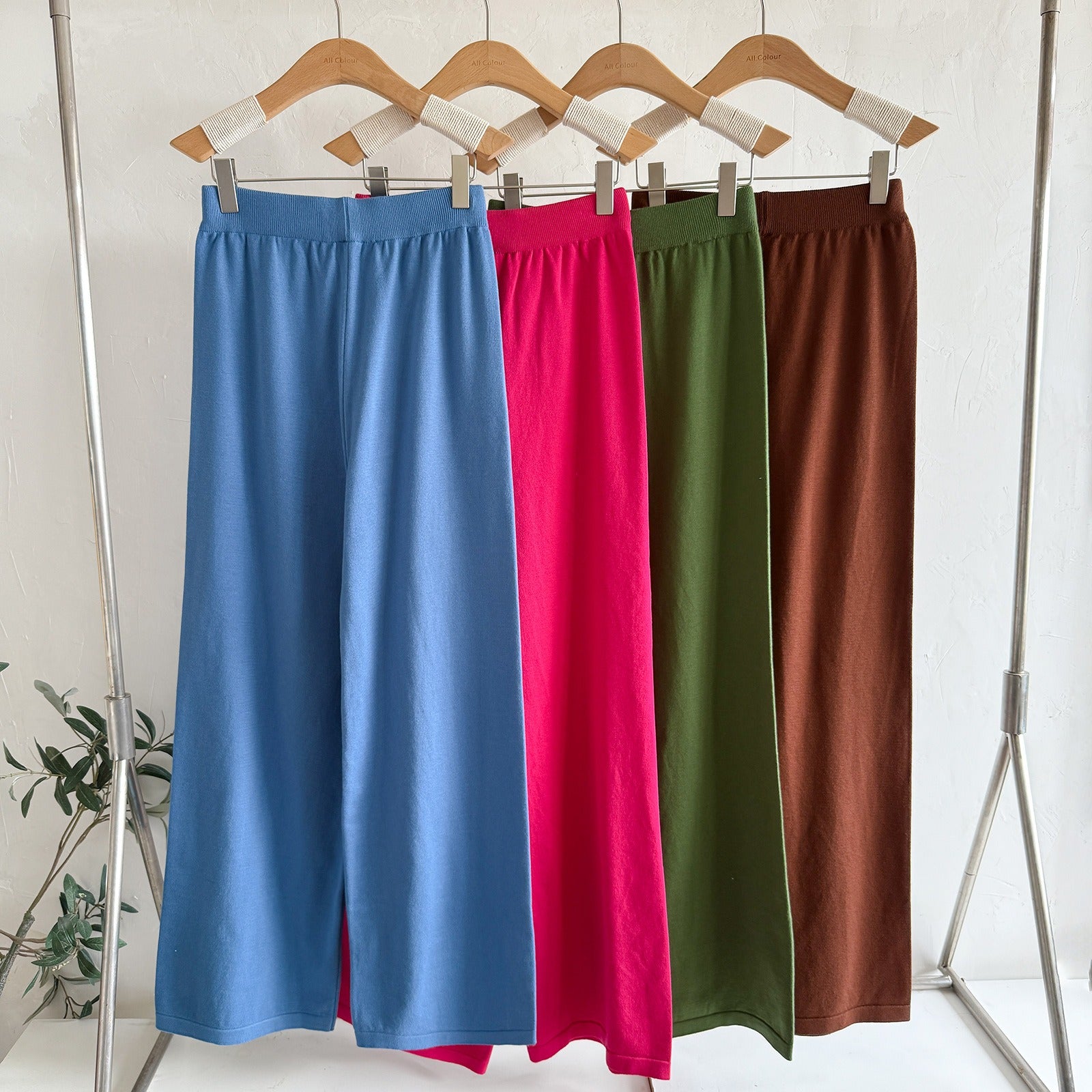 Chic Colorblock 2-Piece Knit Set - Ribbed Crewneck Long Sleeve Sweater & High-Waist Wide Leg Pants Lounge Set