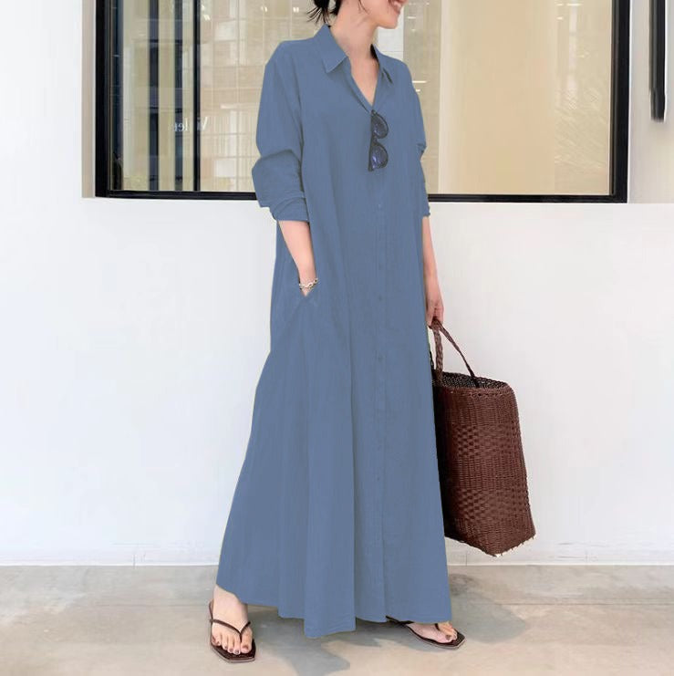 Robe chemise longue à manches longues Promise Gift pour femme – Grandes tailles S-5XL Robe décontractée boutonnée