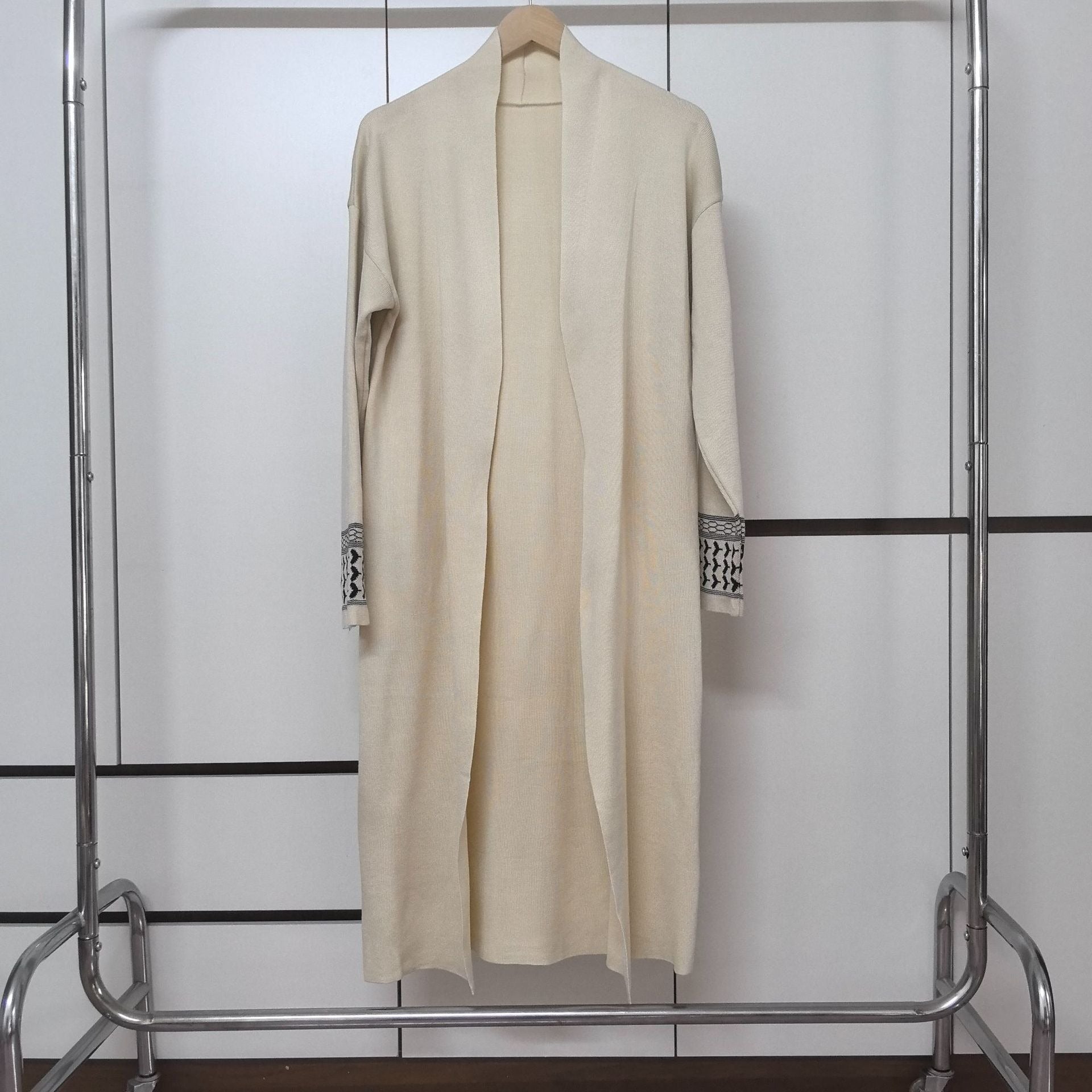 Chic 3-Piece Jacquard Knit Lounge Set - Open Front Shawl Cardigan, Crewneck Top & Wide Leg Pants