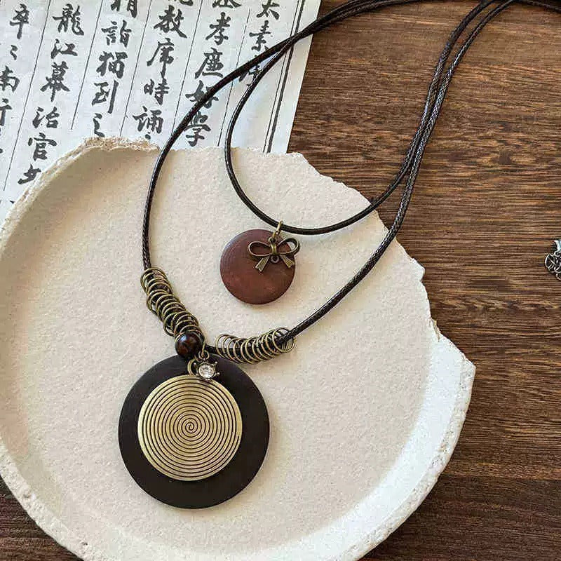 Vintage Boho Layered Necklace | Ethnic Leather Rope Long Pendant Accessories