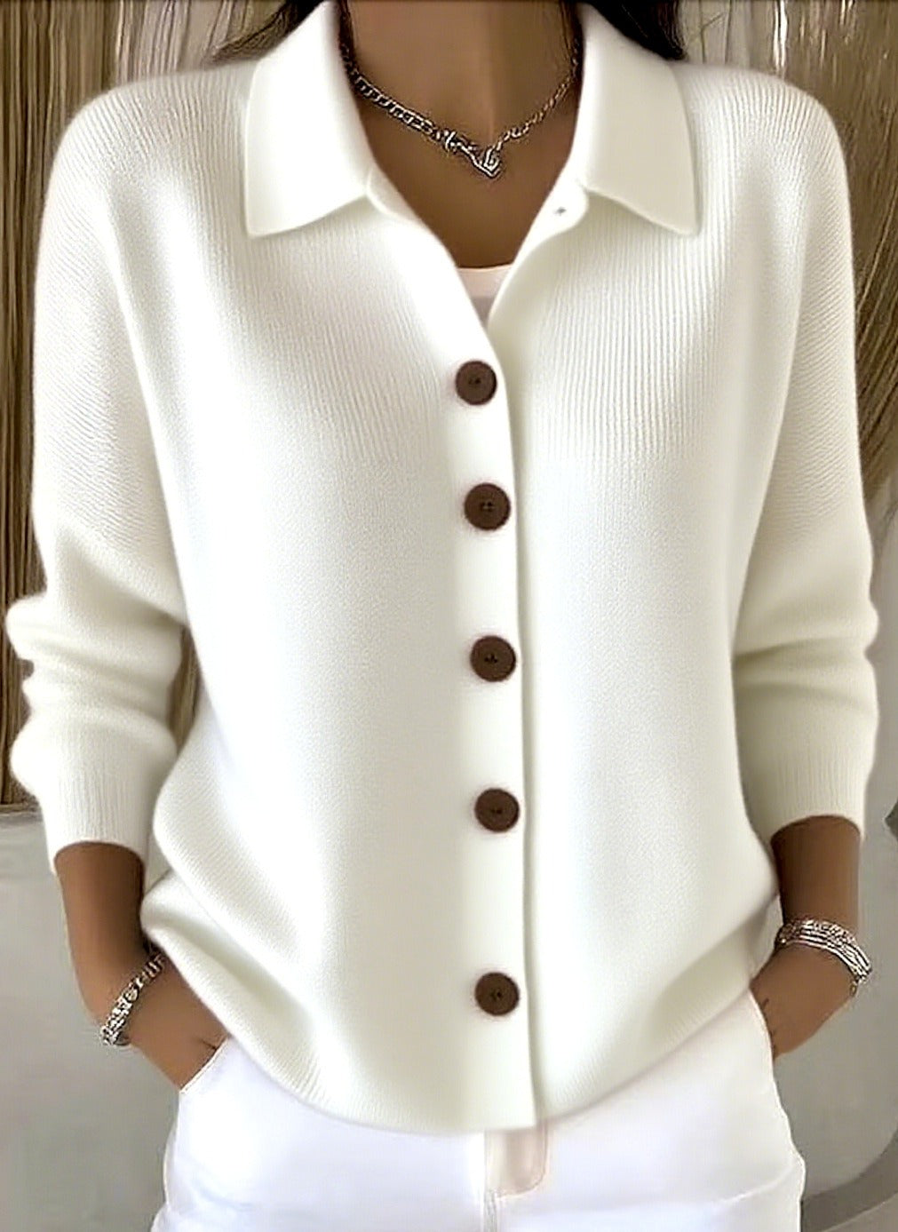 Women's Knit Button Down Cardigan | Casual Polo Collar Long Sleeve Solid Sweater Jacket