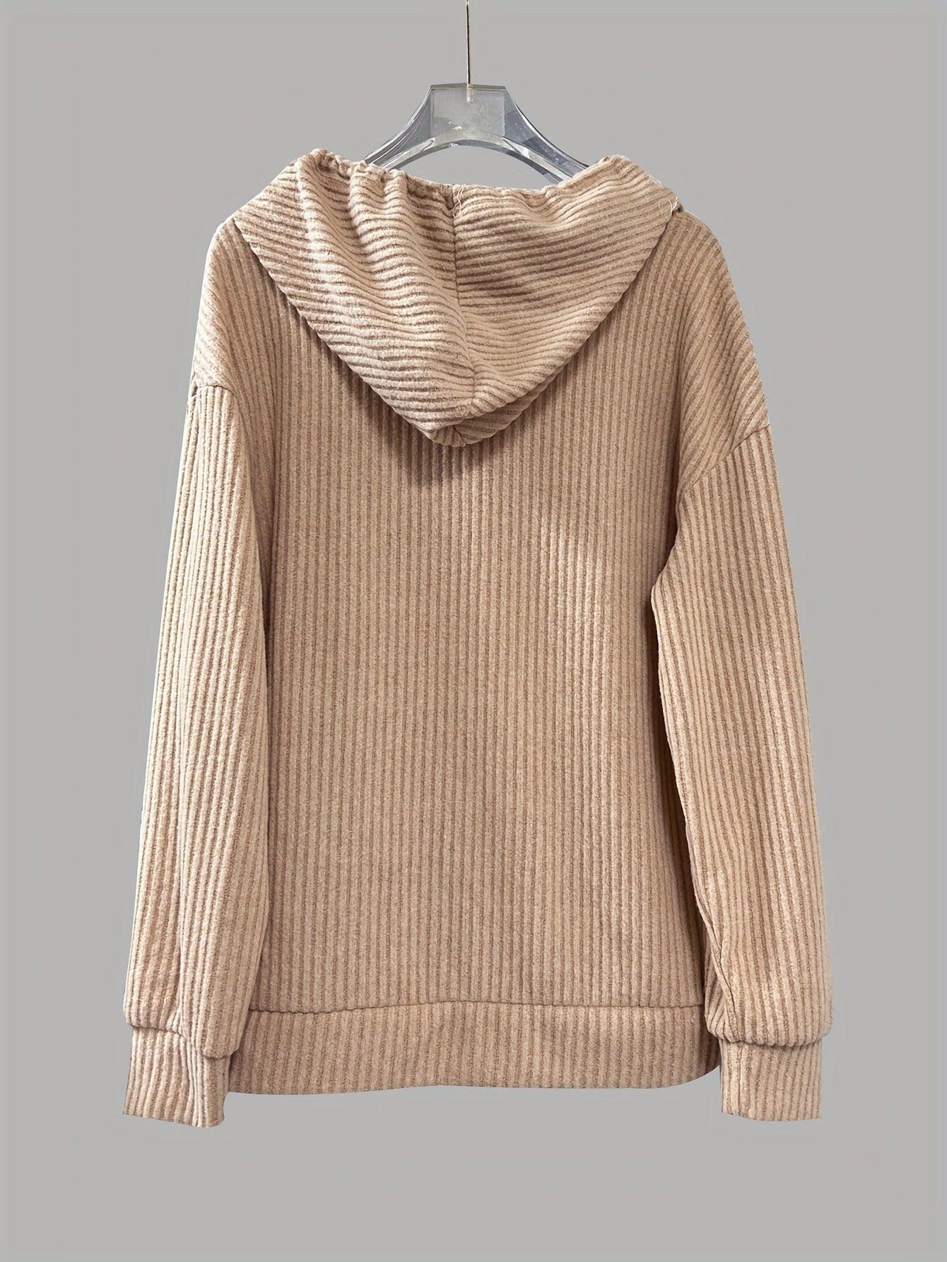Women's Ribbed Knit Hoodie Pullover | Casual V-Neck Button Front Long Sleeve Sweatshirt
