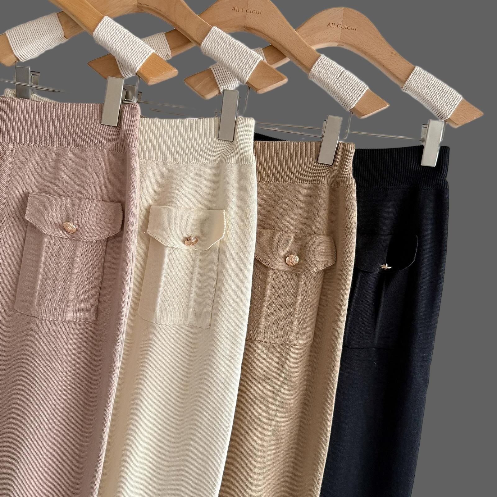 French Chic 2-Piece Knit Set - Collared Button-Down Cardigan & High-Waist Midi Skirt Set
