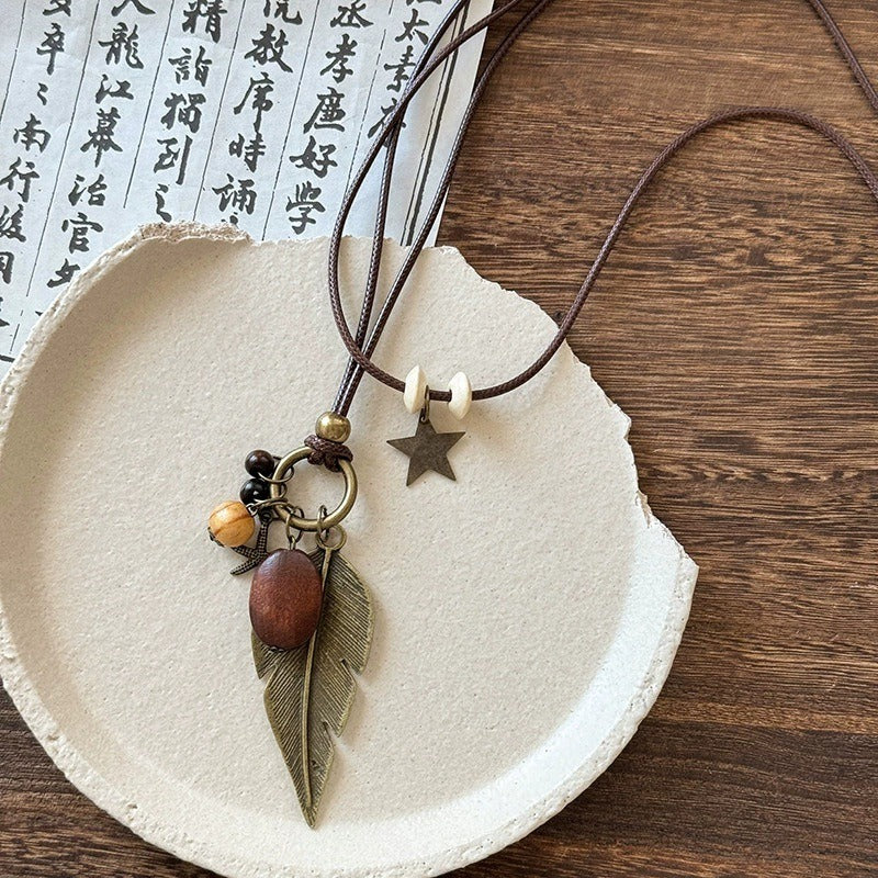 Vintage Boho Layered Necklace | Ethnic Leather Rope Long Pendant Accessories