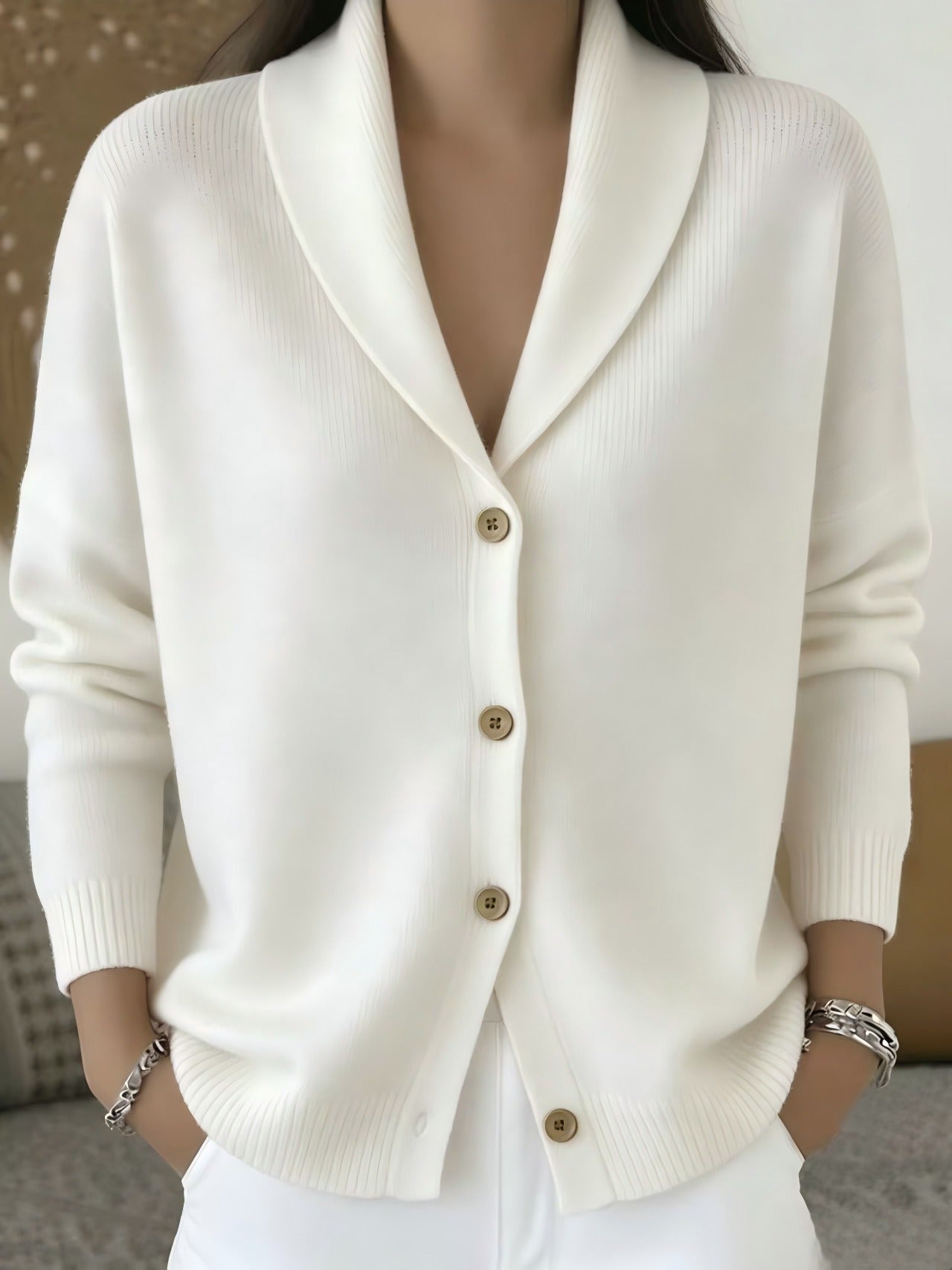 Women's Shawl Collar Knit Cardigan | Casual Button Down Solid Color Sweater Jacket