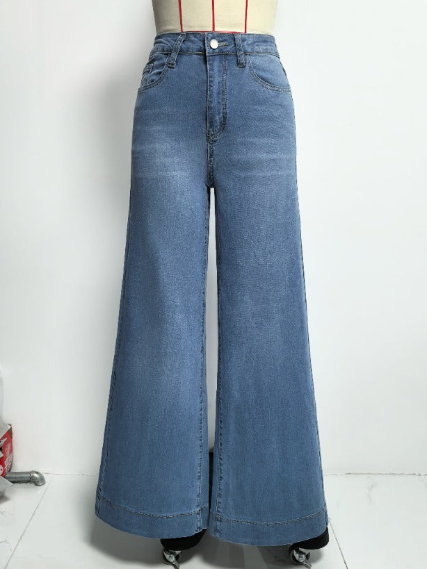 Vintage Washed Flare Jeans for Women - Flattering Elongated Palazzo Denim Trousers
