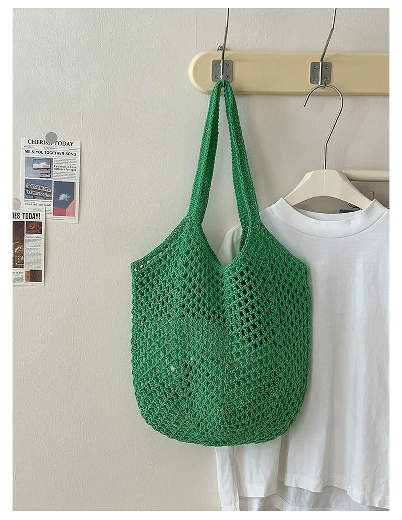Bohemian Mesh Crochet Tote Bag - Slouchy Handwoven Cotton Knit Shoulder Purse & Beach Net Bag