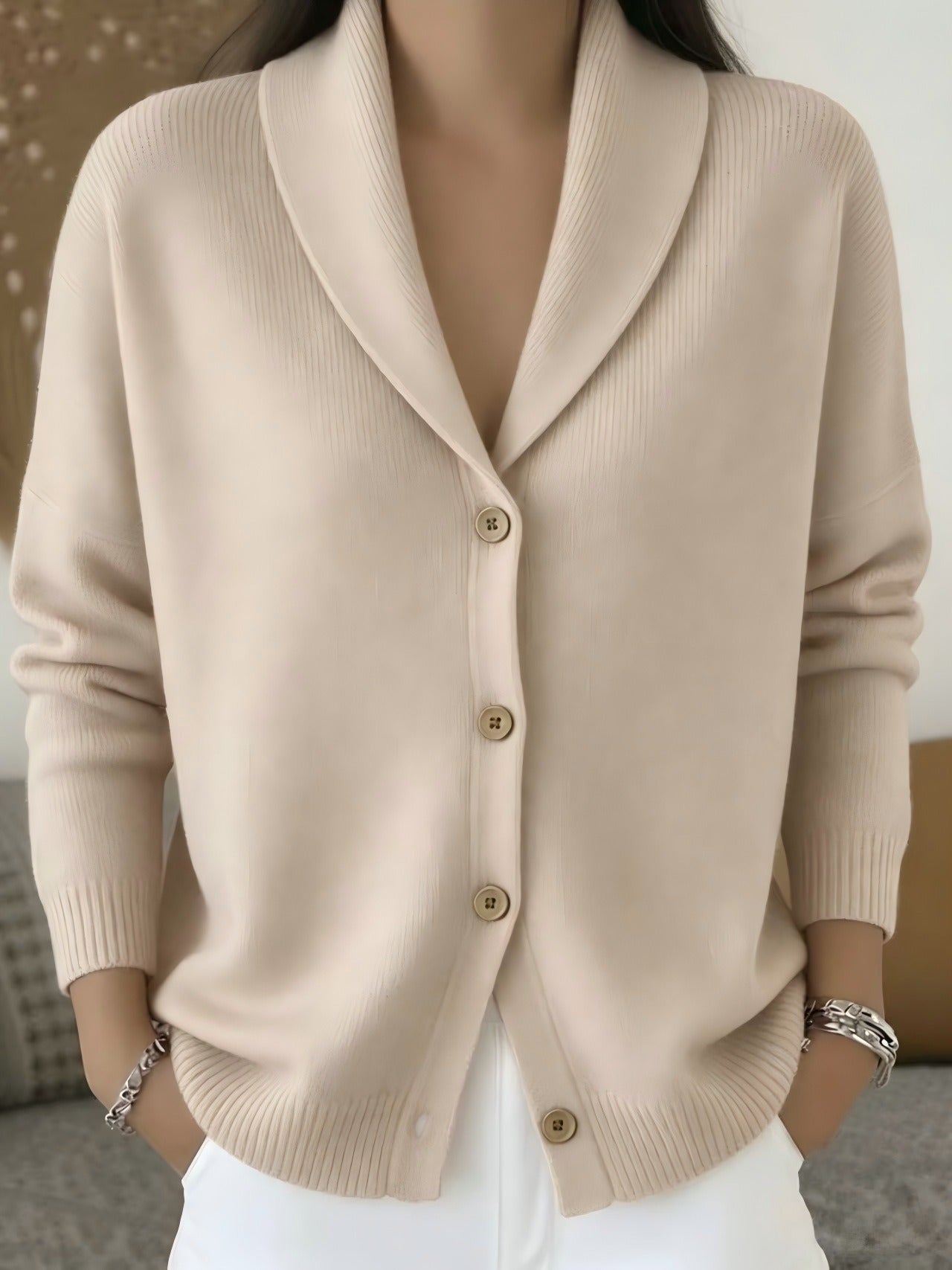 Women's Shawl Collar Knit Cardigan | Casual Button Down Solid Color Sweater Jacket