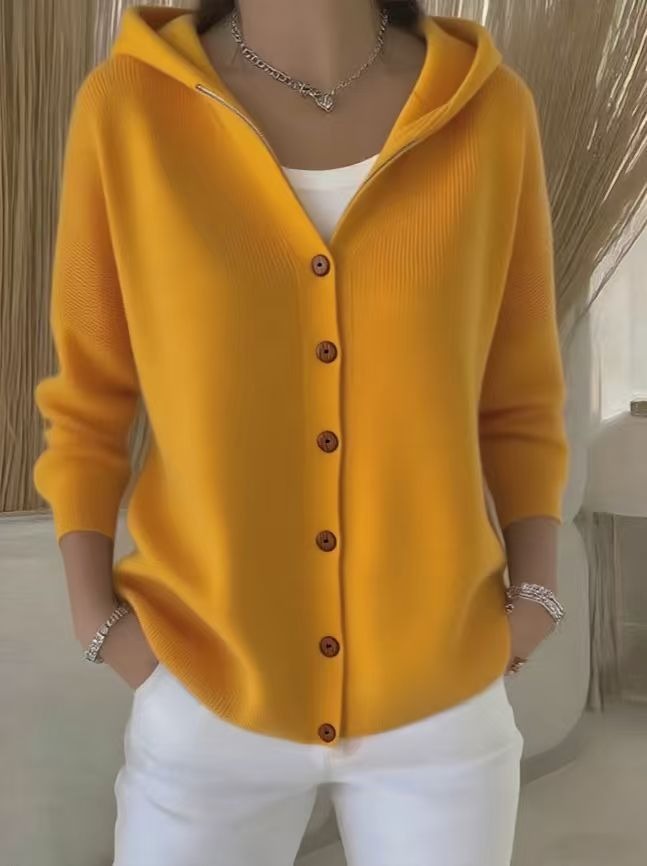 Women's Hooded Knitted Cardigan | Casual Button Down Solid Color Long Sleeve Sweater Coat