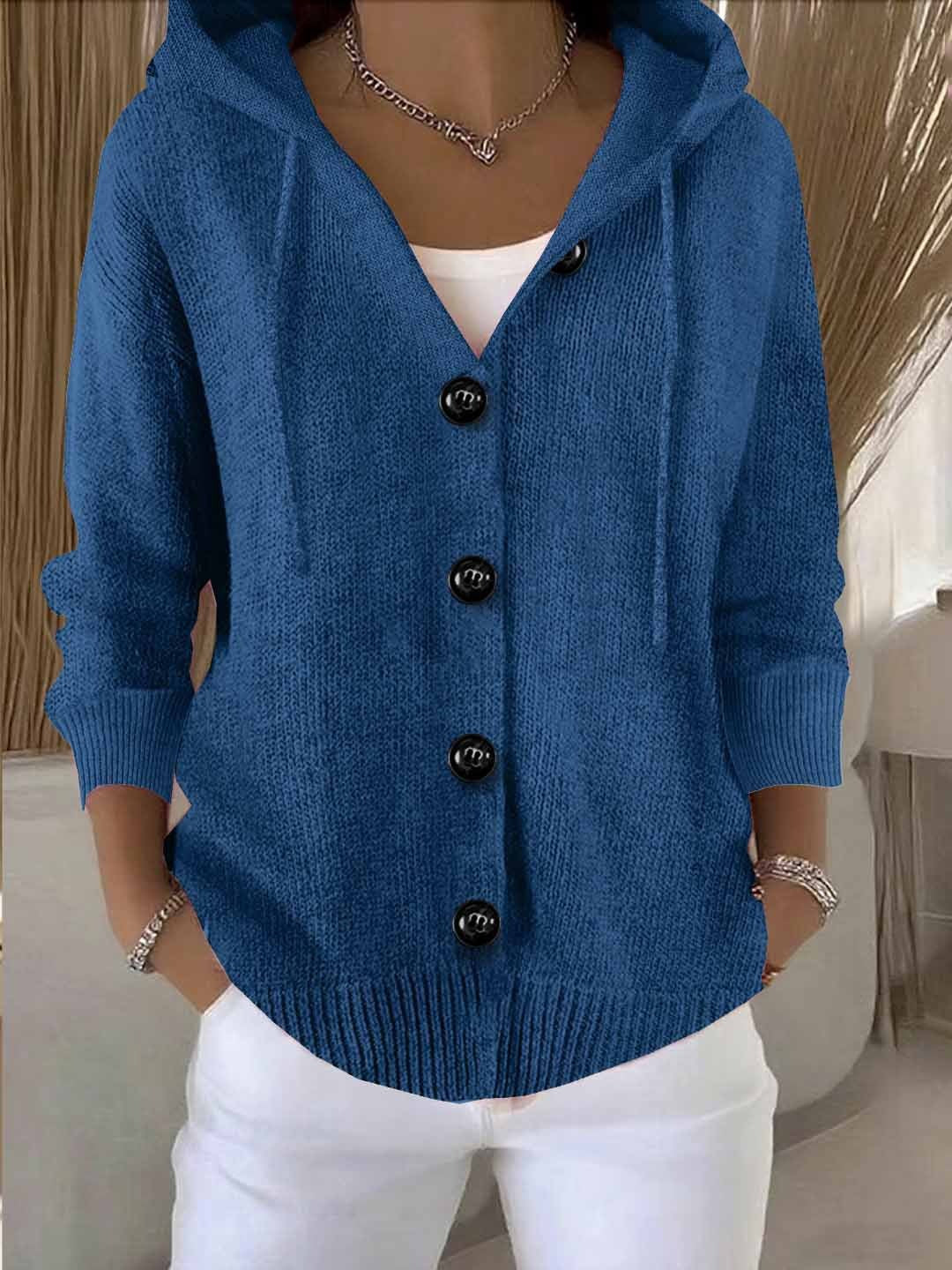 Women's Hooded Knit Cardigan Sweater | Casual Button Down Long Sleeve Jacket Coat