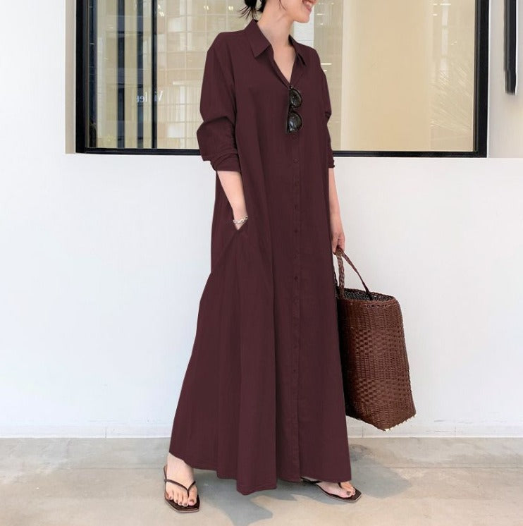 Robe chemise longue à manches longues Promise Gift pour femme – Grandes tailles S-5XL Robe décontractée boutonnée
