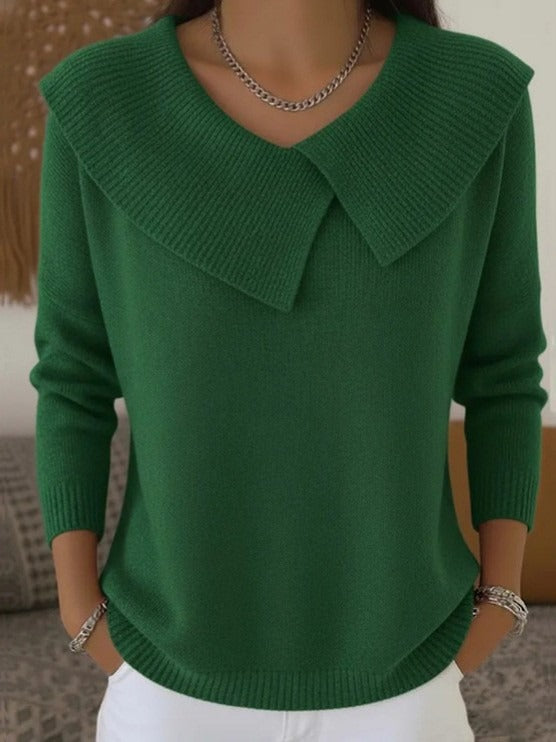 Women's Asymmetric Sailor Collar Sweater | Casual Solid Color Long Sleeve Knit Pullover