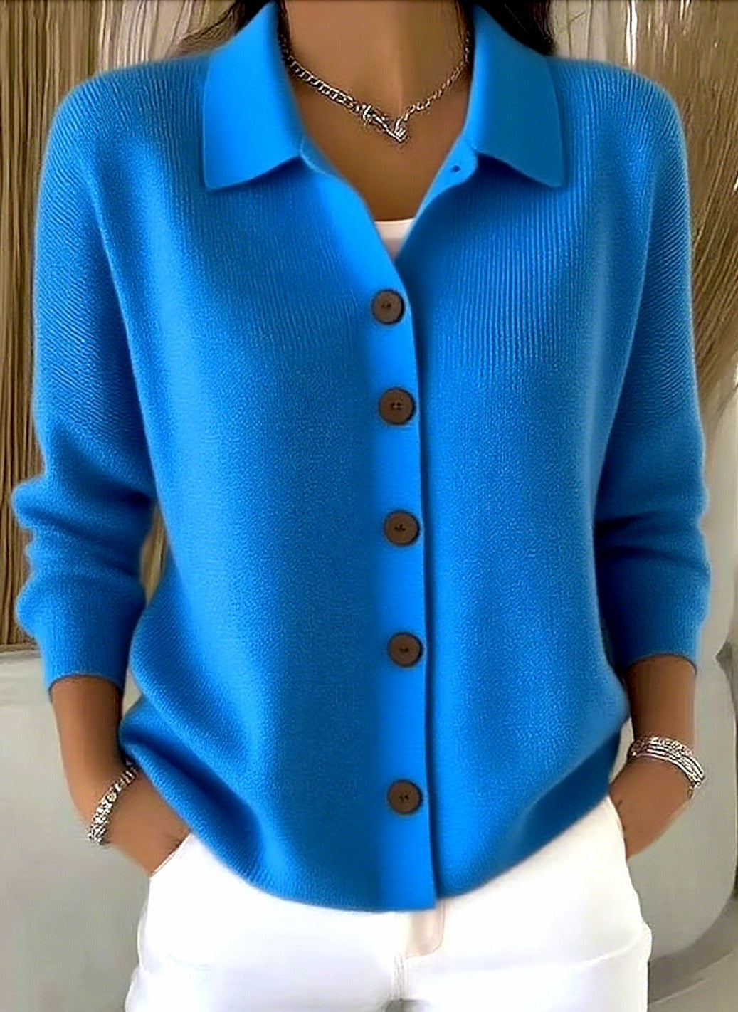 Women's Knit Button Down Cardigan | Casual Polo Collar Long Sleeve Solid Sweater Jacket