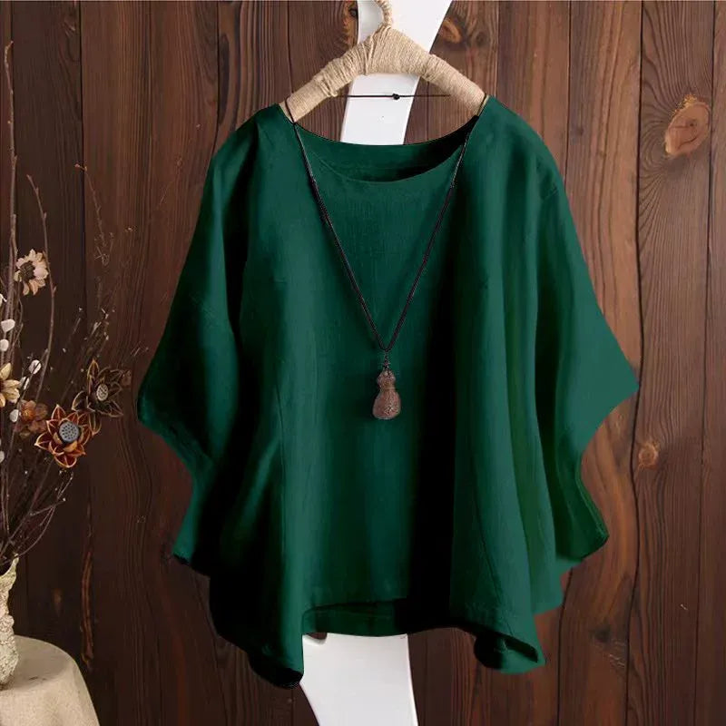 Women's Loose Cotton T-Shirt | Casual Round Neck Short Sleeve Batwing Top