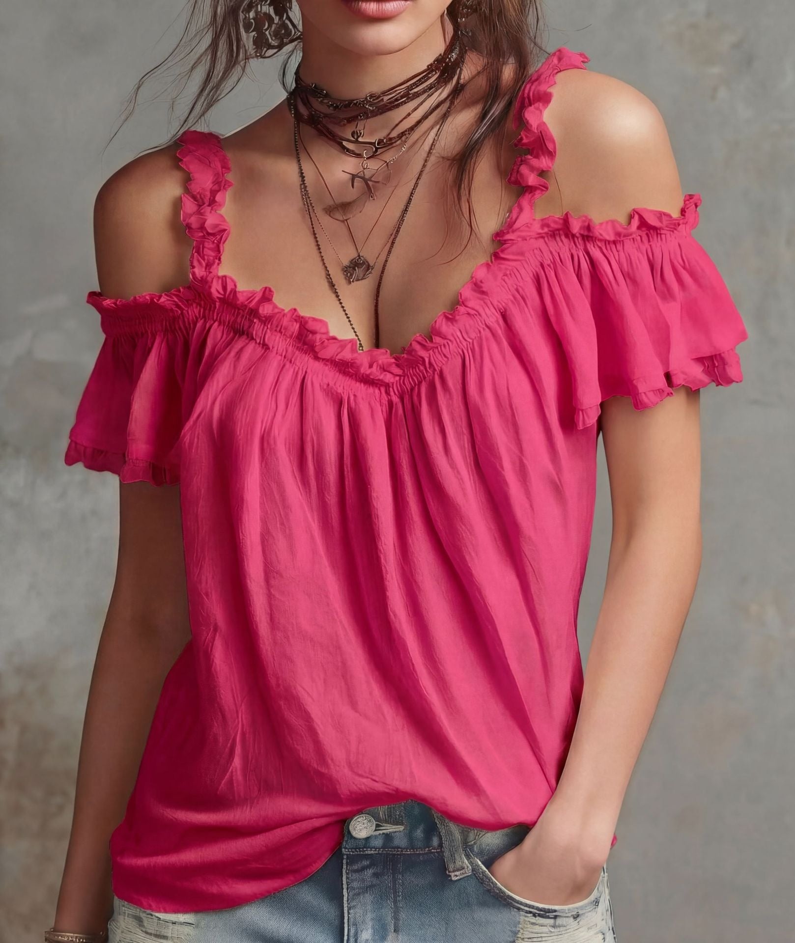 Bohemian Ruffled Holiday Sun Top | Cute Smocked Off-Shoulder Summer Shirt