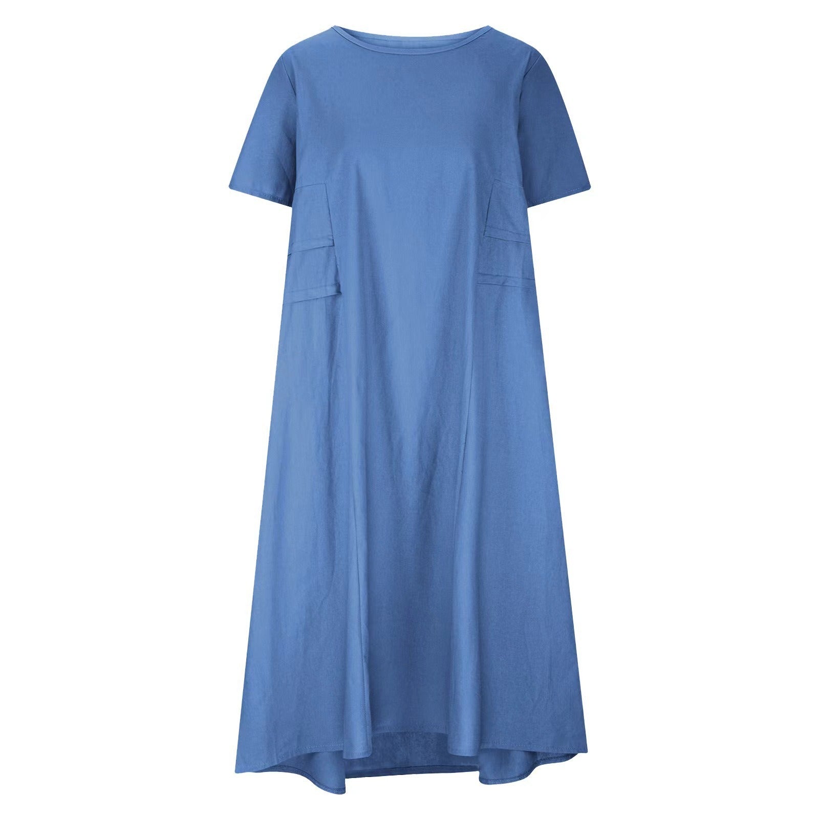 Boho Chic Blue Summer Dress for Women – Elegant Round Neck Tiered Tunic Dress, Breezy Minimalist Resort Wear Midi Gown