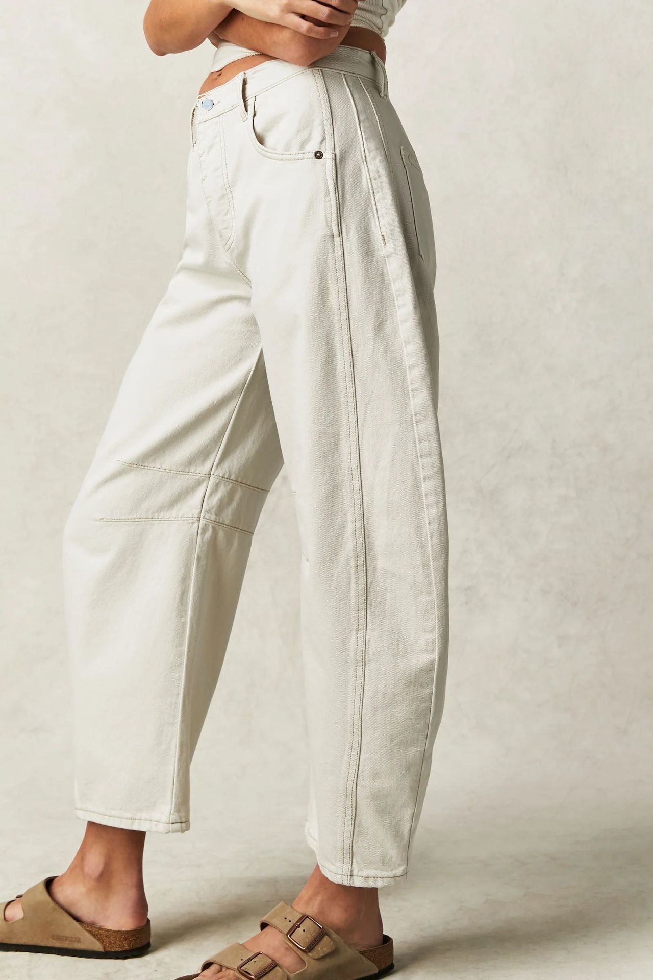 Vintage Washed Cropped Barrel Jeans for Women - Slouchy Mid-Rise Balloon Trousers