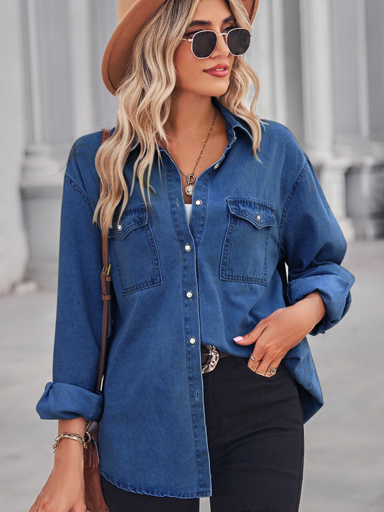 Women's Classic Washed Denim Shirt | Casual Long Sleeve Button Down Jean Blouse