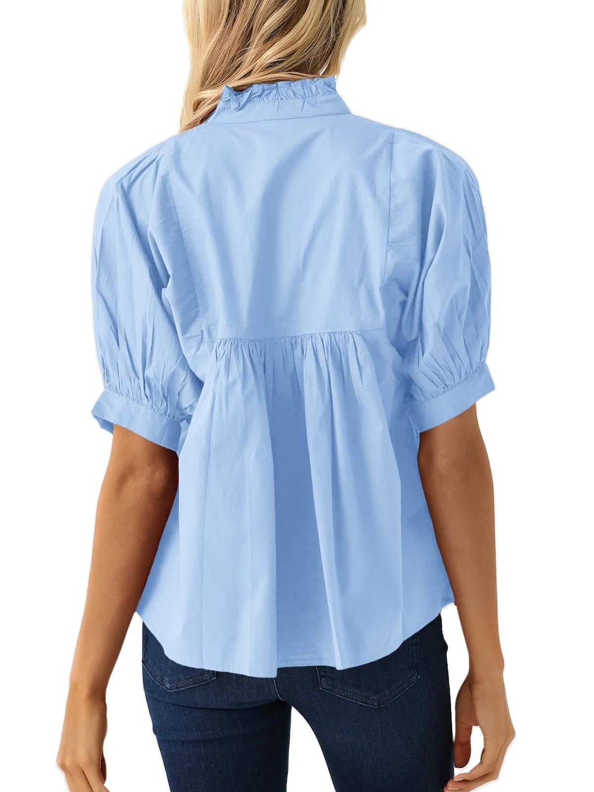 Women's shirt/T-shirt with mid-length sleeves and loose fit, V-neck