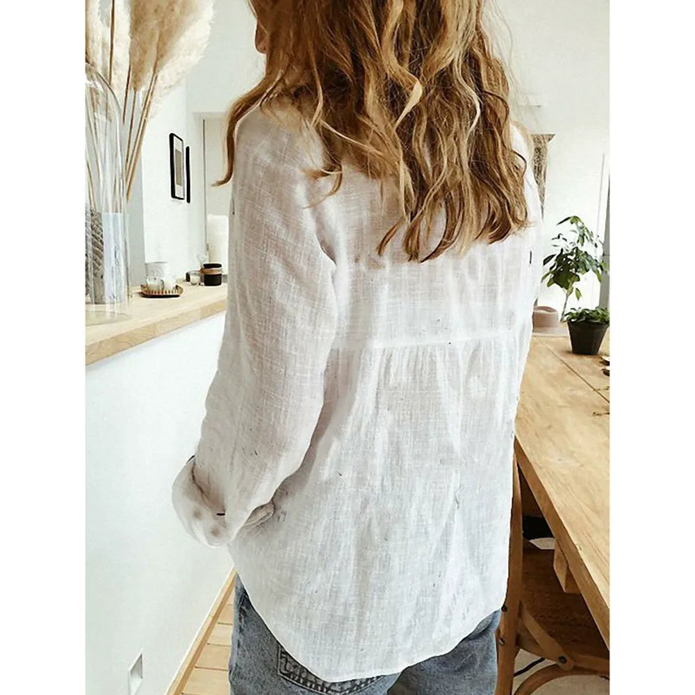 Breathable Linen Blouse | Oversized Casual Button-Up Shirt for Women