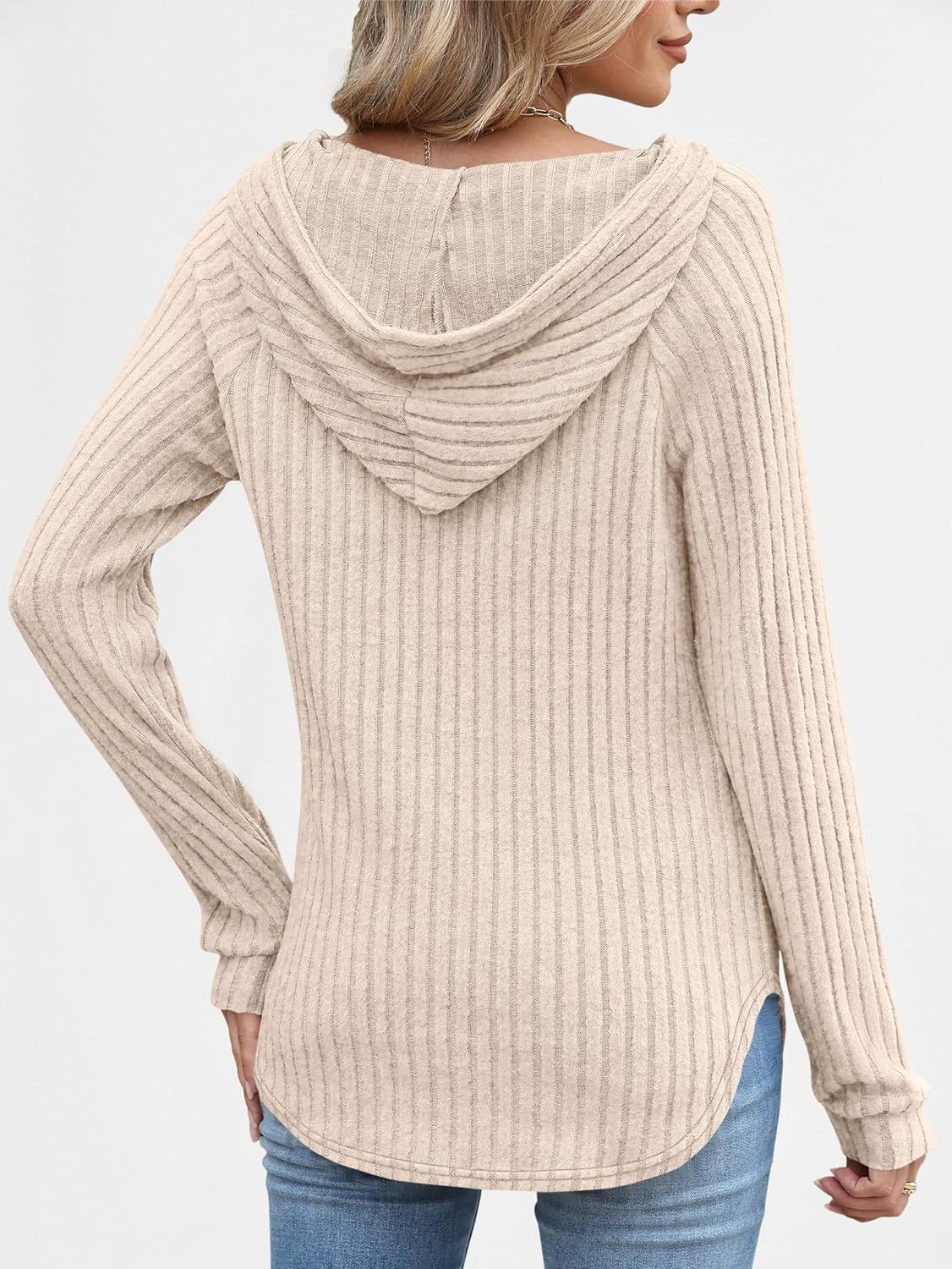 Women's Loose Fit Soft Knit Hooded Sweatshirt with Henley Buttons