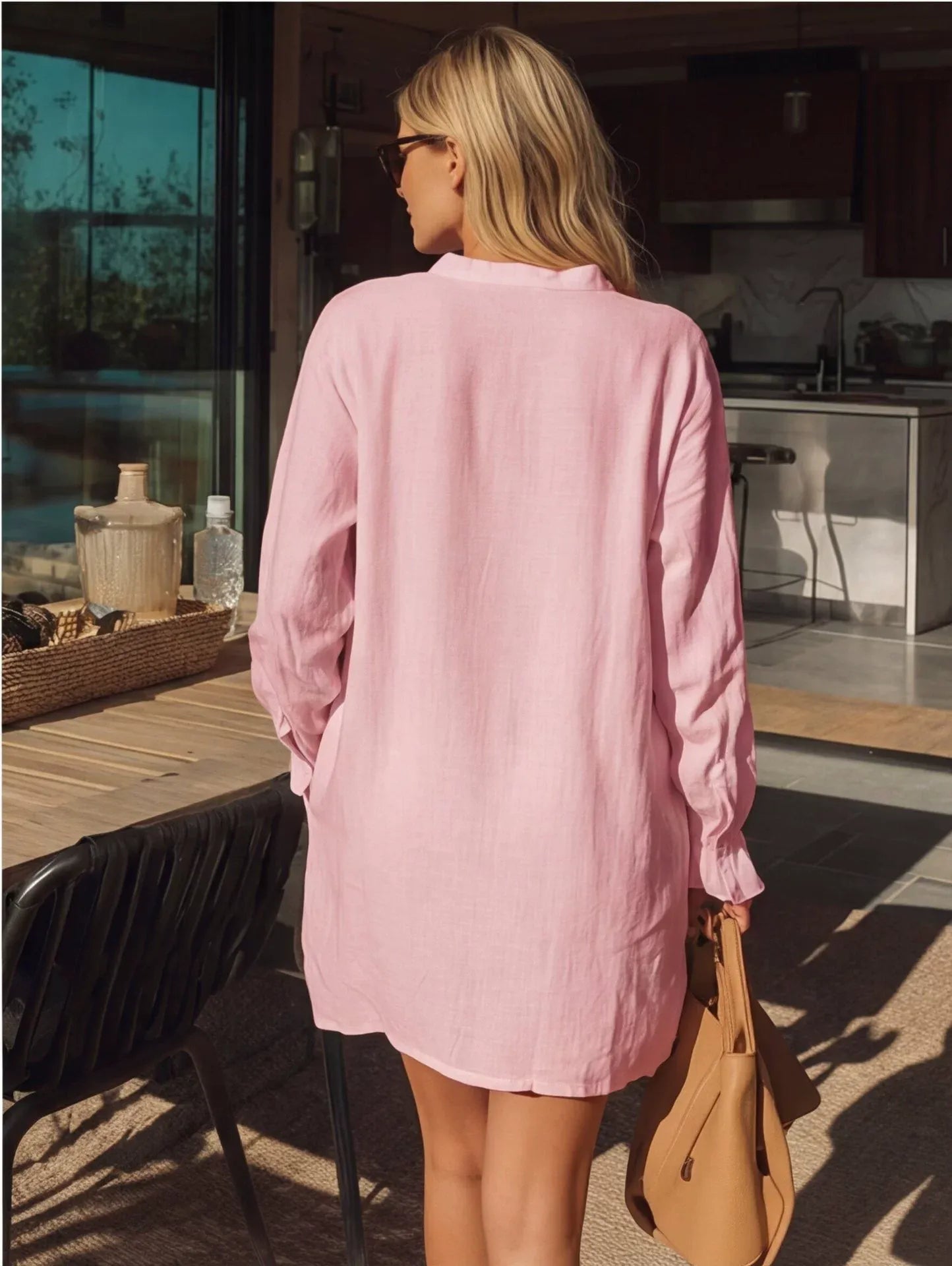 Oversized Henley Shirt Dress - Breezy Summer Vacation Tunic Top