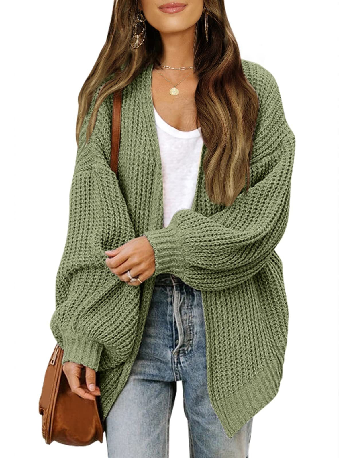 Chunky Knit Lantern Sleeve Cardigan - Loose Fit Open Front Slouchy Oversized Sweater Jacket