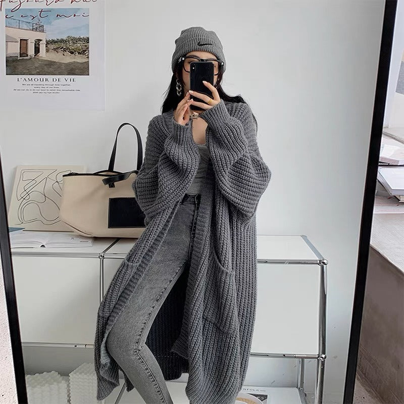 Chunky Knit Long Cardigan Sweater - Slouchy Open Front Duster Jacket with Pockets Plus Size