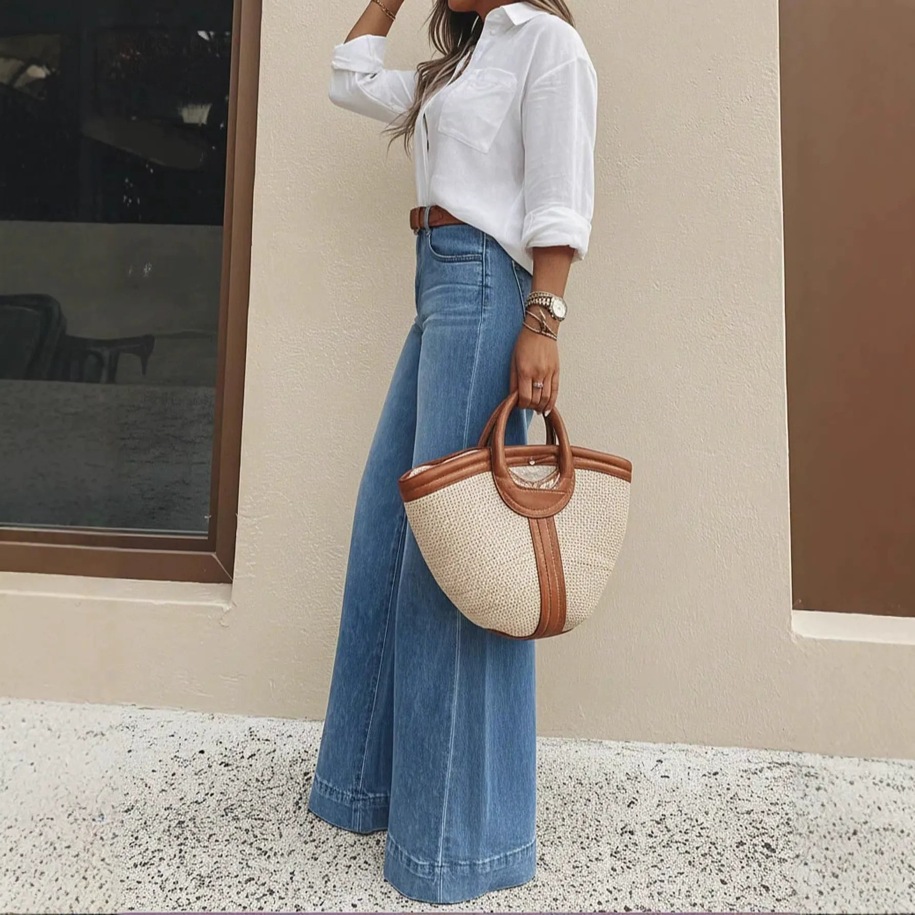 Vintage Washed Flare Jeans for Women - Flattering Elongated Palazzo Denim Trousers