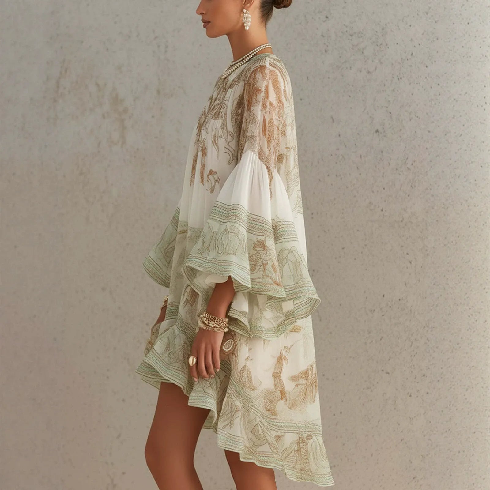 Flowy Lantern Sleeve Resort Dress - Lightweight Oversized Bohemian Tunic