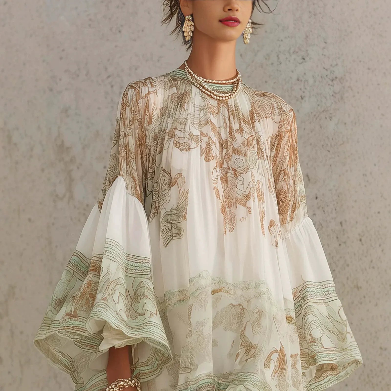 Flowy Lantern Sleeve Resort Dress - Lightweight Oversized Bohemian Tunic