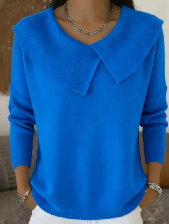 Women's Asymmetric Sailor Collar Sweater | Casual Solid Color Long Sleeve Knit Pullover
