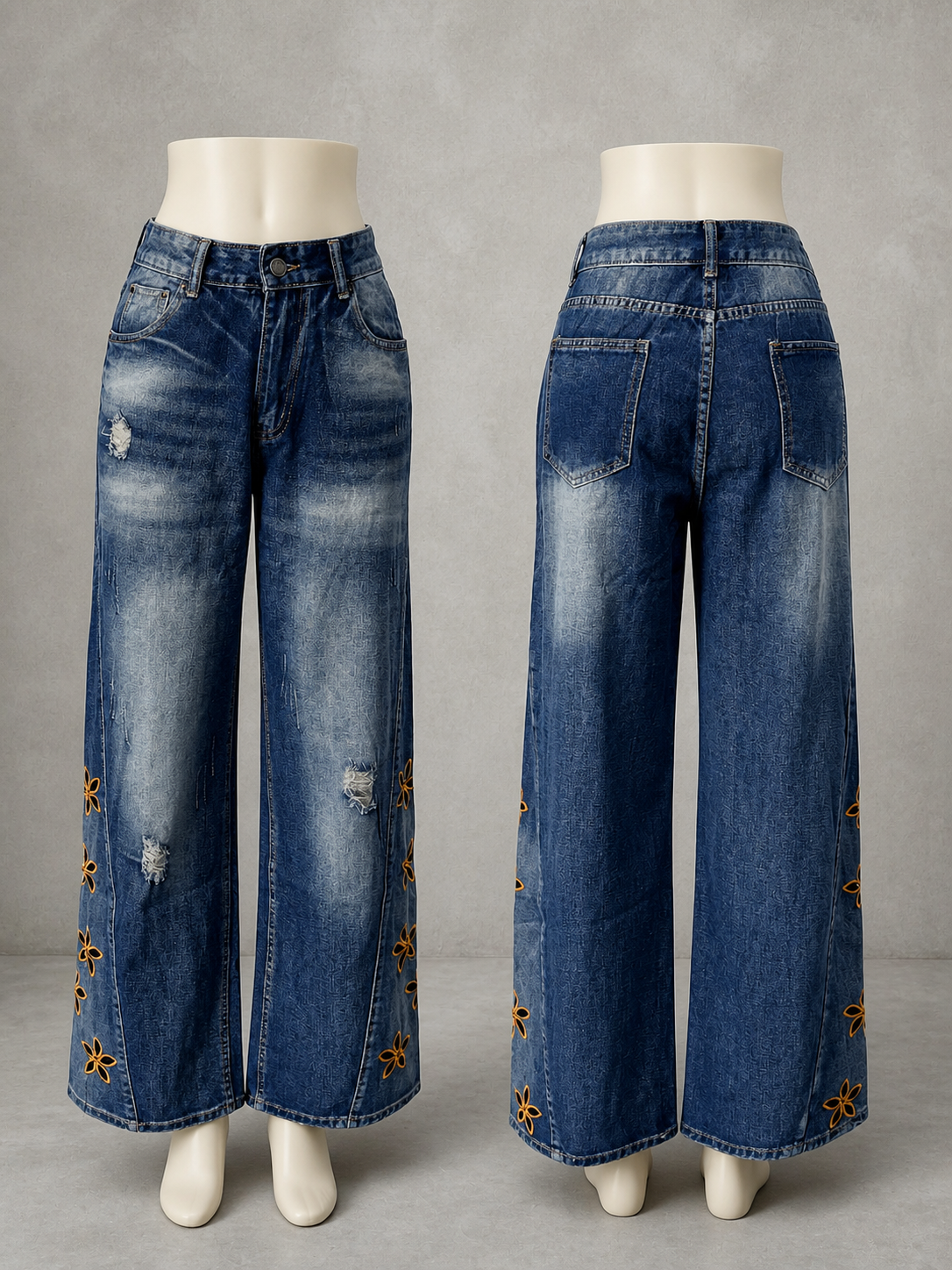 Women's Washed Denim Relaxed-Fit High-Waist Straight-Leg Zip-Front Jeans