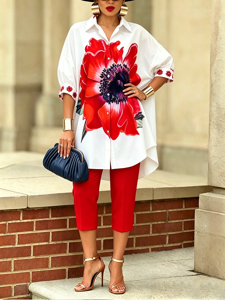 Artistic Stylish Scarlet Bloom Shirt