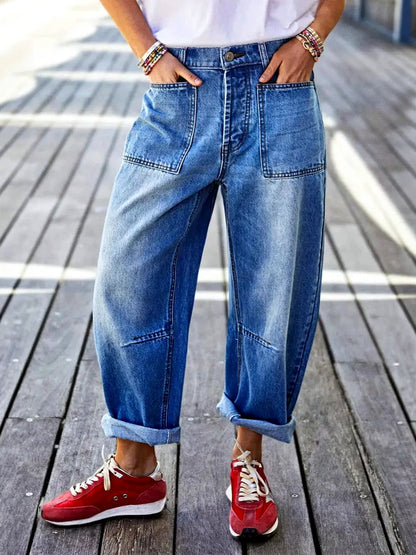 Women's Stretch Denim Mid-Rise Jeans in Denim Blue - product view