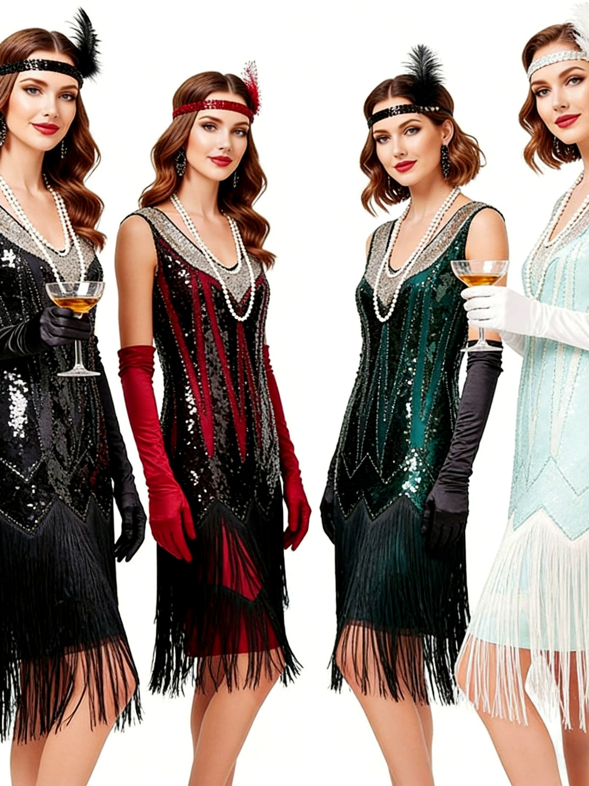 Women's V-Neck Vintage-Inspired Dress in Red - product view