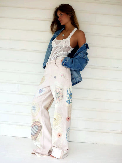 Women's Denim Mid-Rise Straight-Leg Jeans in White - product view