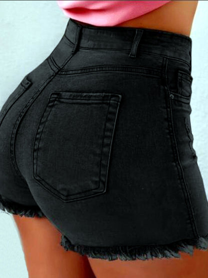 Women's Denim Distressed Stretch High-Waist Mid-Rise Straight-Leg Jeans in Black - product view