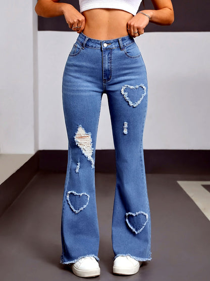 Women's Washed Denim Solid-Color Distressed Raw-Hem Mid-Rise Jeans in Light Blue - product view