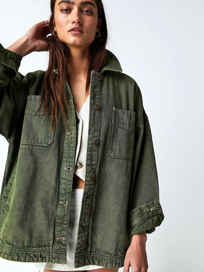 Women's Long Sleeve Open Front Blazer Cardigan Solid Color Casual Jacket in Army Green - product view