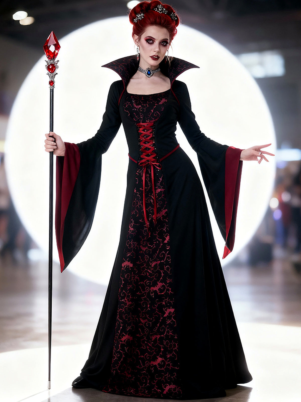 Women's Halloween Witch-Inspired Vampire-Inspired Cosplay Dress in Black - product view
