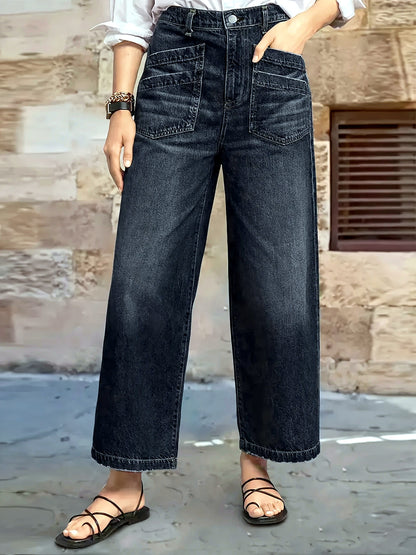 Women's Elastic Waist Wide Leg Pants Loose Casual Trousers in Black - product view