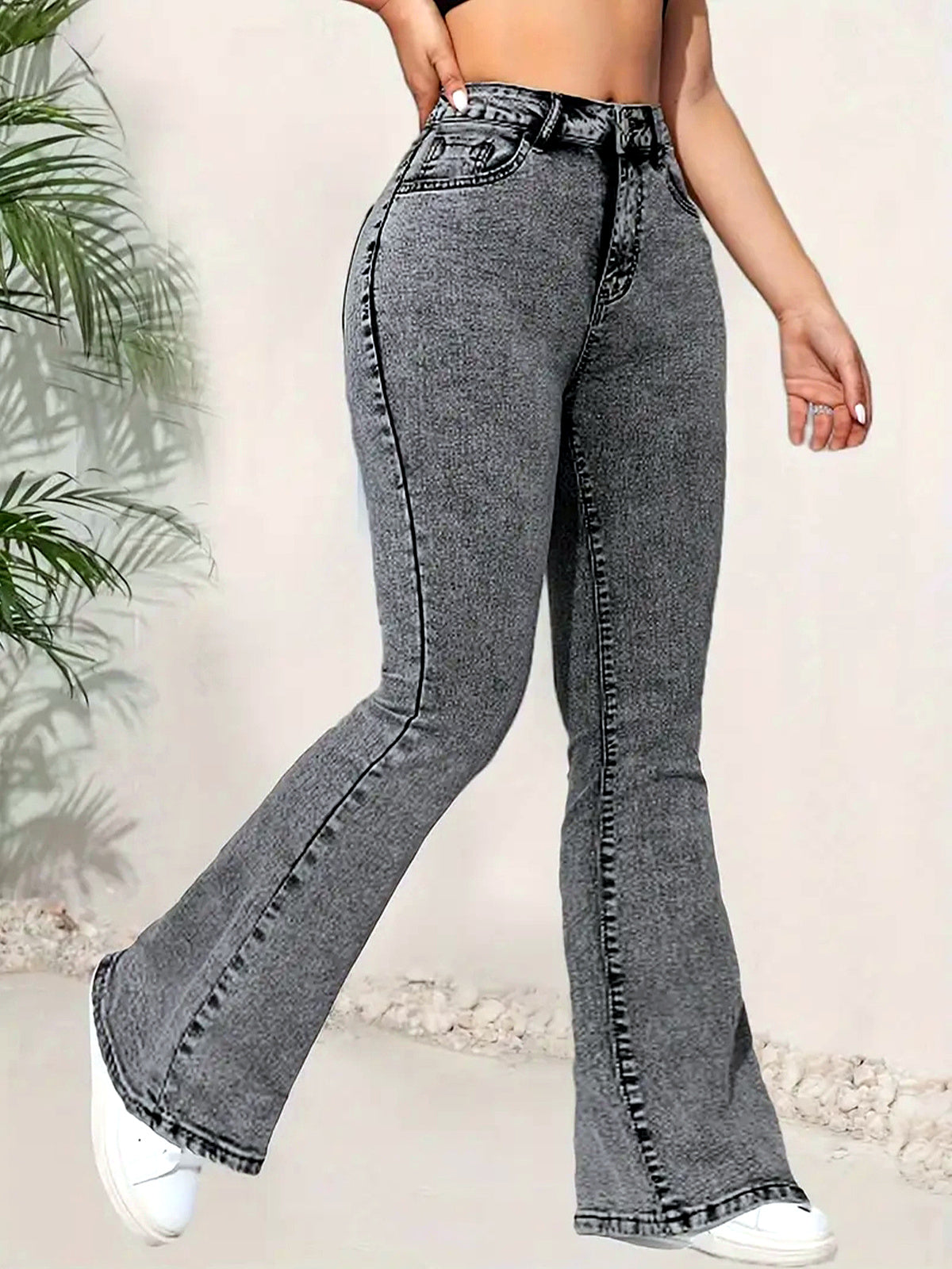 Women's Denim Slim-Fit Straight-Leg Flared Jeans in Gray - product view